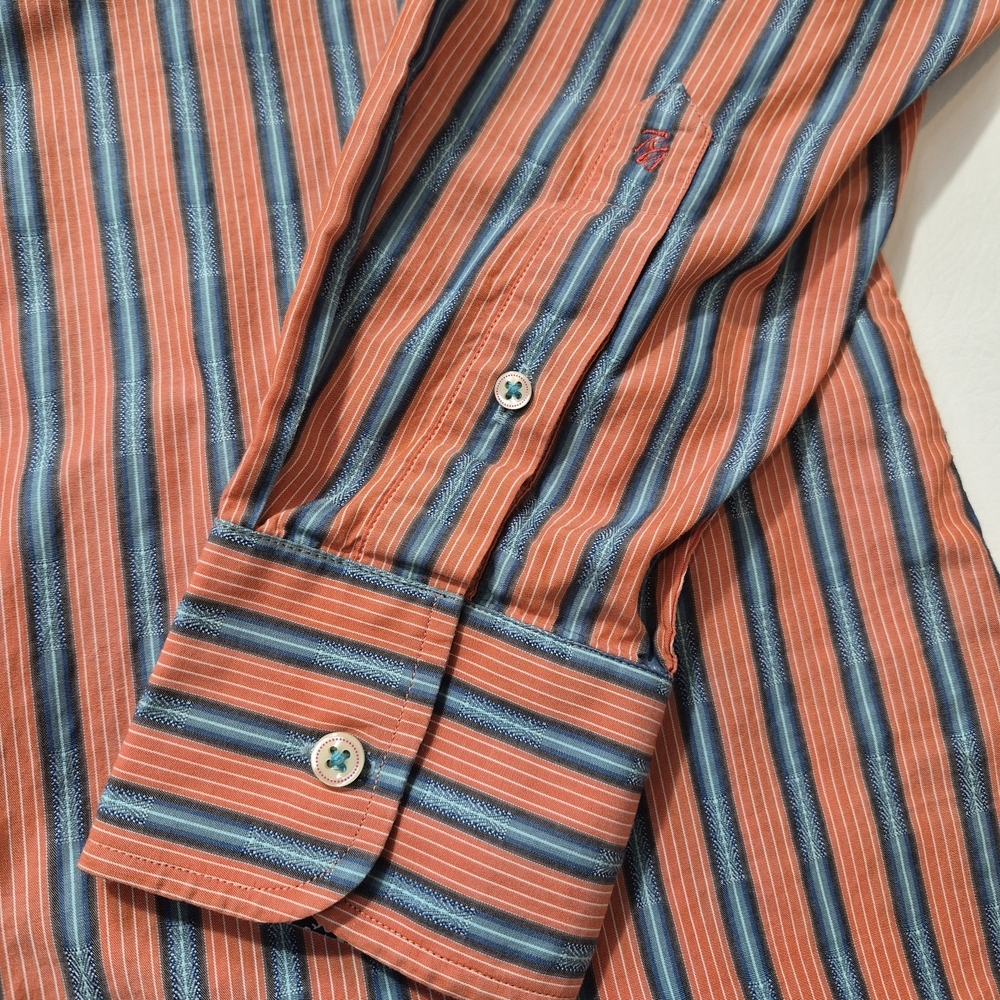 Robert Graham Shirt Orange Blue Floral Contrast Long Sleeve Buttoned Size L - Picture 3 of 10